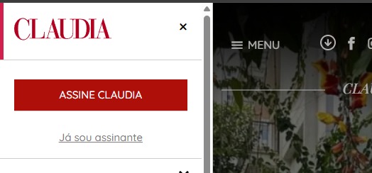 Menu de login da Cláudia