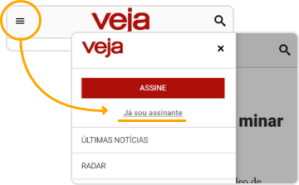 Menu de login da Veja