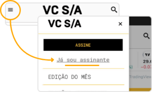 Menu de login da Você S.A.